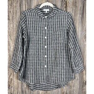 Habitat Linen Blend Blouse 3/4 Sleeve Women's S Summer Coastal Nautical Beach